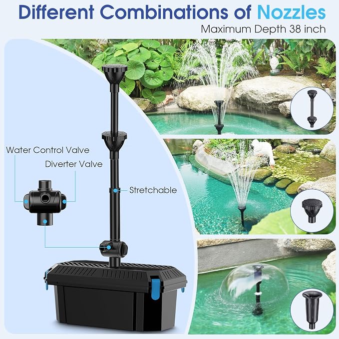Antfraer 55W Solar Pond Pump with Filter Kit - Foldable Monocrystalline Solar Panel, Pond Filter for Outdoor Ponds, Koi Ponds, Waterfalls & DIY Water Features (17FT+10FT Power Cord)