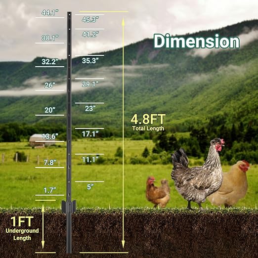 Fence Posts 4.8 FT Black, 16 Pack Heavy Duty U Posts, No Dig T Posts for Fences Wire Mesh, Perfect for Temporary Fencing, Electric Fence Wire, Corner Anchor
