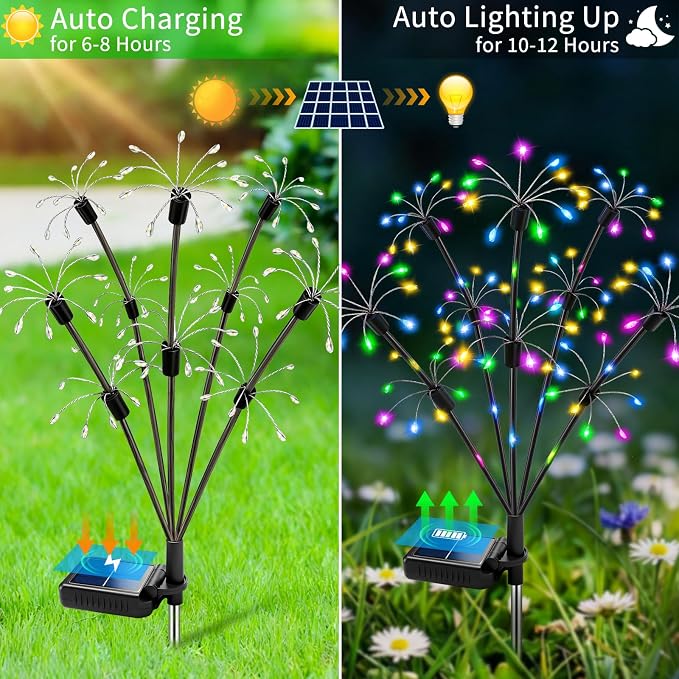 Solar Garden Lights Outdoor, 8 Pack 2-Layer Multicolor Solar Firework Lights, Waterproof Starburst Fairy Light Garden Decor for Yard Patio Pathway Lawn, Unique Gifts for Women Mom Grandma Mother's Day