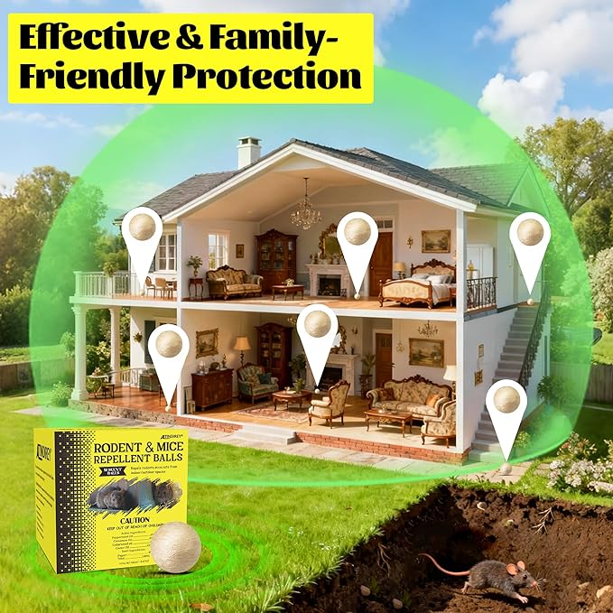 Rodent & Mice Repellent 12 PCS,Mouse Repellent Balls for Longer Lasting Scent | Indoor, Outdoor, Car Engine Protection | Mice, Rat Deterrent for Home, Garage, Attic | Pet & Kid Safe
