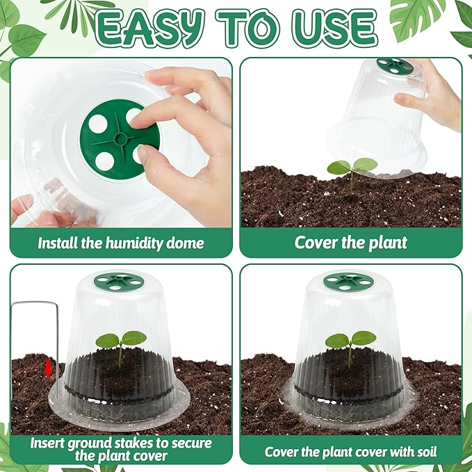 Clear Humidity Domes for Plants - 20 Pack Adjustable Garden Cloches Dome with Ventilation Holes, Transparent Seedling Starter Covers, Nursery Plant Growth Pot Protectors for Outdoor Greenhouse