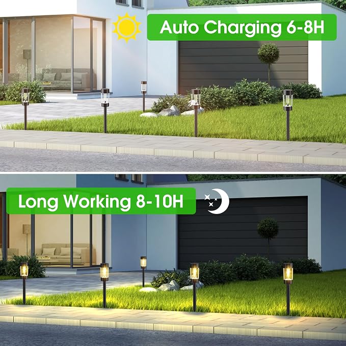 Eyrosa Solar Lights Outdoor, 8 Pack Waterproof Solar Landscape Lighting for Pathway Garden Yard Path Walkway Driveway Lawn Patio Outside Decor, Warm White