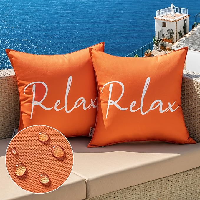 MIULEE Outdoor Waterproof Throw Pillow Covers Set of 2 Relax Decorative Outdoor Square Pillowcases for Chair Patio Garden Couch Tent Balcony Sofa Orange 20x20 Inch