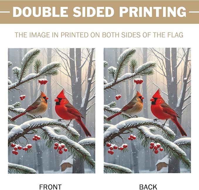 Winter Cardinal Bird House Flag 28x40 Inch Red Brown Birds Christmas Holiday Seasonal Theme Decorative Garden Flags for Outside Double Sided Outdoor Home Farmhouse Decoration Porch Yard New Year Decor