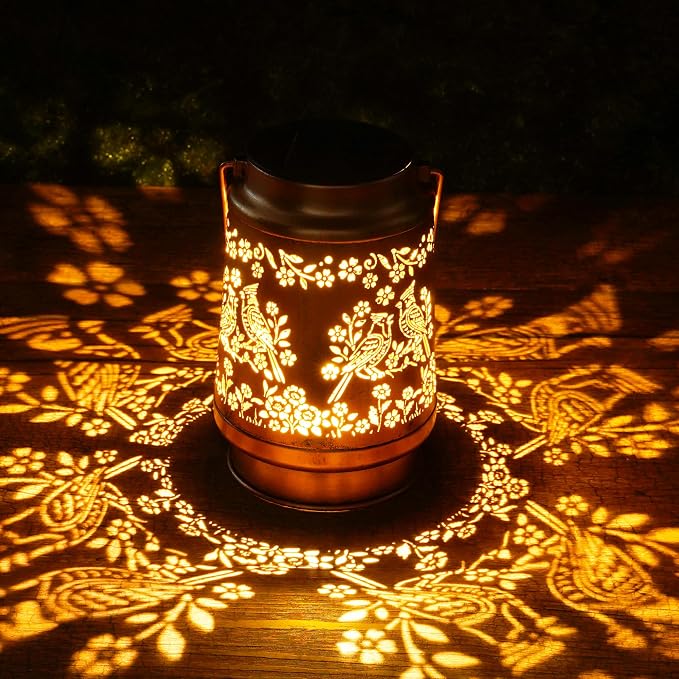 Solar Lanterns Outdoor Waterproof, Cardinal Bird Floral Design Hanging Solar Lights Garden Decor for Patio Porch Yard Lawn, Cardinal Gifts for Women Mom Grandma