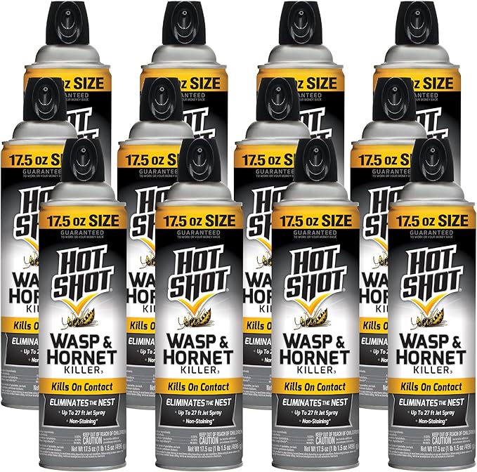 Hot Shot Wasp And Hornet Killer 17.5 Ounces, Bonus Size, Up to 27-Foot Jet Spray, 12 Pack, Black