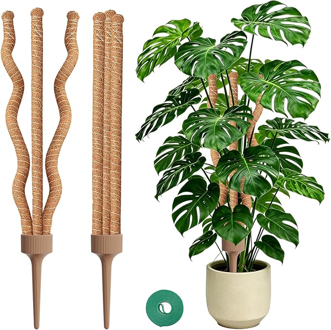 3-in-1 Moss Pole, Bendable Monstera Plant Support, 30Inch Moss Poles for Climbing Plants, Plant Stakes for Indoor Plants, Plant Support for Monstera, Pothos - 2 Pack