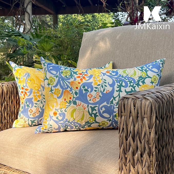 Pack of 2 Patio Lumbar Pillows, 12"x20" Fade Resistant Outdoor Waterproof Lumbar Pillow with Inners, Decorative Garden Lumbar Cushions for Home Patio Terrace Sofa Use