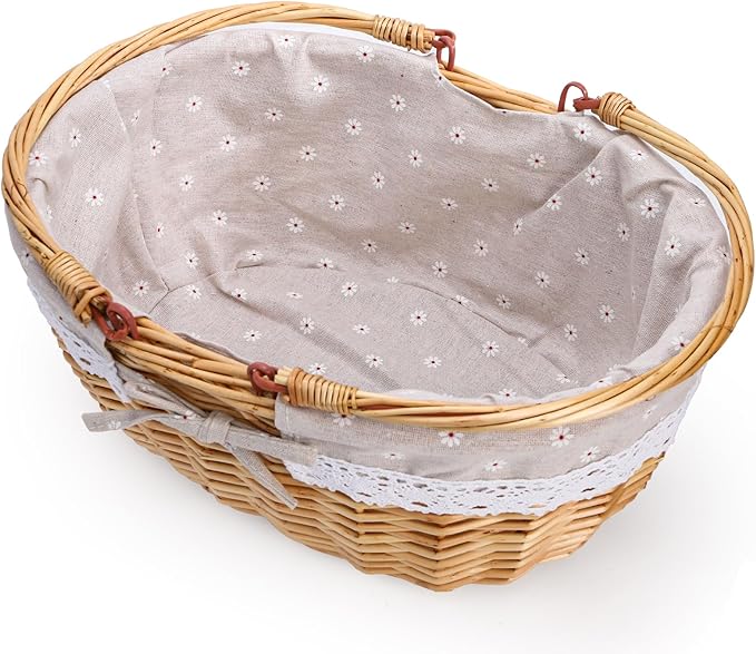 Dicunoy Wicker Picnic Basket with Handle, Large Empty Gift Basket to Fill, Open Top Market Harvest Baskets for Garden, Fruit, Candy, Wine, Easter Egg Gathering, Wedding, Vegetables