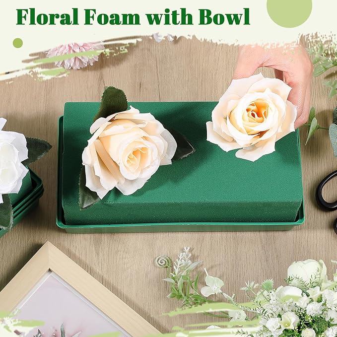 Teenyyou 2 Pack Large Size Floral Foam with Bowl 9.65" l x 4.65" W x 3" H Rectangle Wet Floral Foam Cage Blocks Flower Arrangements Supplies for Table Party Festival Flower Decor