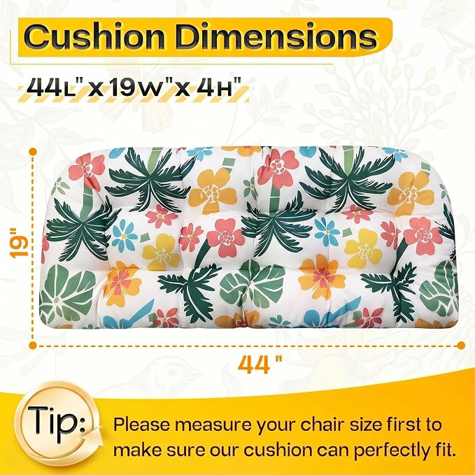 MAGIC ELEPHANT Outdoor Bench Cushion, Memory Foam Loveseat Cushion for Patio Furniture Wicker Chair, Settee Porch Swing Seat Cushion, 44 x 19 Inches (Hawaiian Palm Floral)