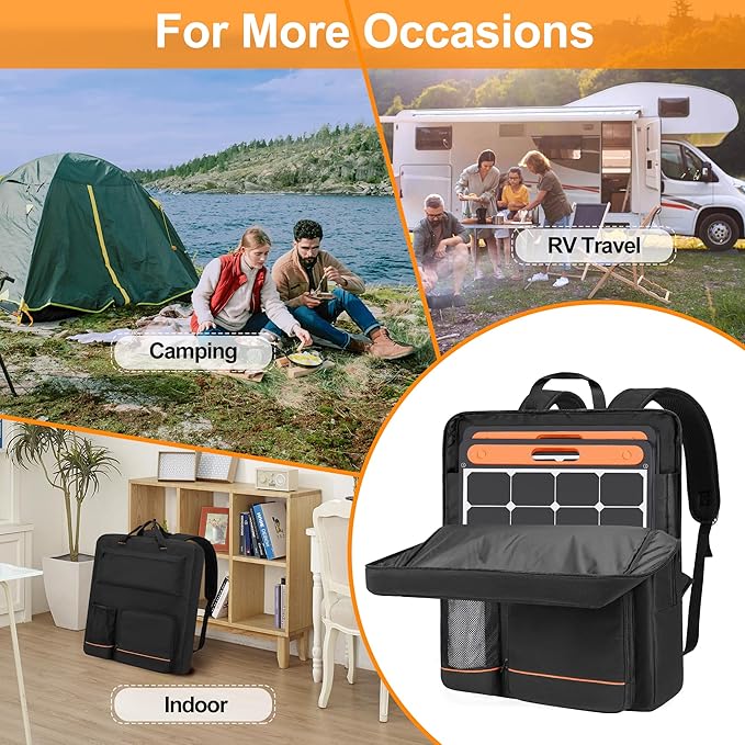 HODRANT Solar Panel Storage Bag, Travel Backpack Compatible with Jackery SolarSaga 100W 100X 200W, Padded Carrying Case for 2 Panels, Portable Carrier with Pockets