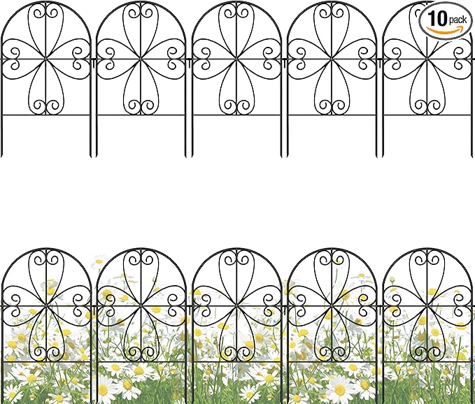 ShopLaLa Decorative Garden Fence Animal Barrier (10 Panels) 12in(L) x 24in(H) Rustproof Decorative Black Metal Wire Fencing Flower Bed Edging for Landscape, Small Dog Fences Patio Yard Outdoor Decor
