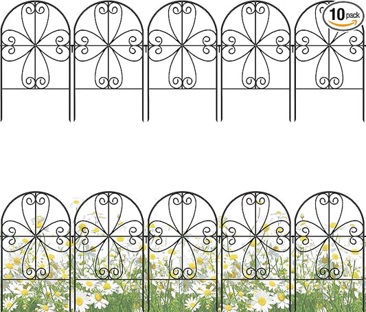 ShopLaLa Decorative Garden Fence Animal Barrier (10 Panels) 12in(L) x 24in(H) Rustproof Decorative Black Metal Wire Fencing Flower Bed Edging for Landscape, Small Dog Fences Patio Yard Outdoor Decor