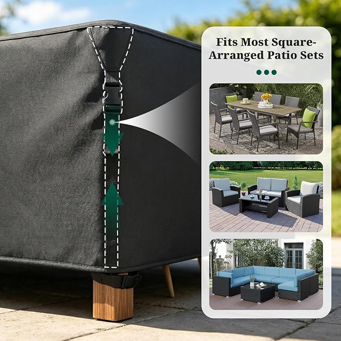 MR. COVER Heavy Duty Patio Furniture Covers, 900D Outdoor Furniture Cover Waterproof , Large Patio Set Covers Waterproof Outdoor for Dining Table and Chairs Combo, 113 x 76 x 28 Inch, Black