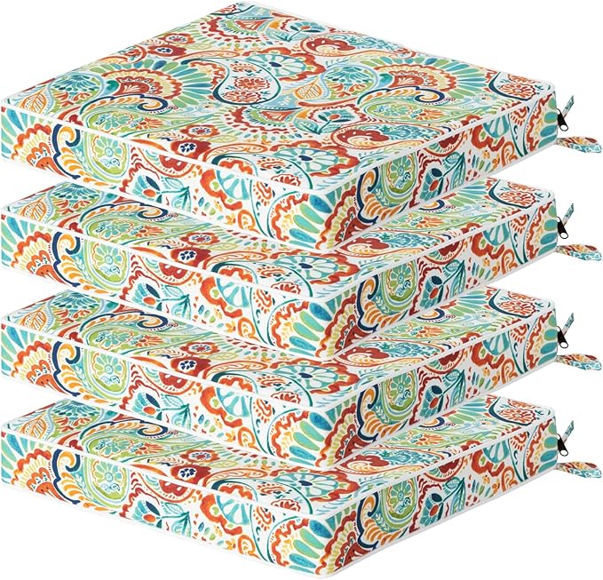 COZYVIDA Outdoor Chair Cushions Set of 4, 20"x20" Square Seat Pads with Tie Straps and YKK Zippers, 30D High-Density Foam, Water-Resistant Fabric,UV-Resistant 1000+ Hrs