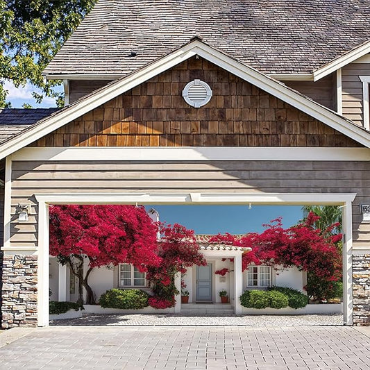 7 * 16FT Summer Garage Door Cover Decorations Sunset Palm Trees Garage Door Banner for Outdoor Indoor Summer Party Photography Backdrop (red, 6 * 13 ft)
