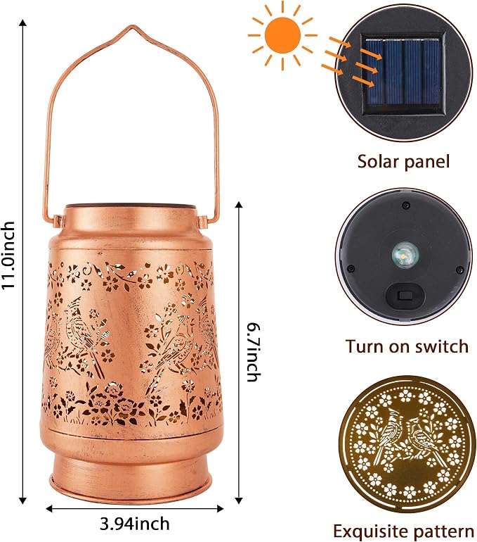Solar Lanterns Outdoor Waterproof, Cardinal Bird Floral Design Hanging Solar Lights Garden Decor for Patio Porch Yard Lawn, Cardinal Gifts for Women Mom Grandma