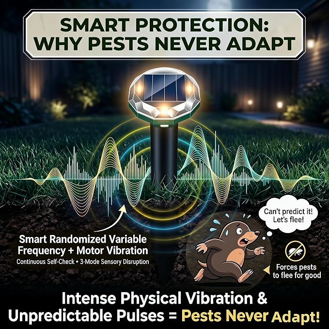 8 Pack Mole Repellent Solar Powered Gopher Repellent Ultrasonic Vole Repellent Outdoor Waterproof Spikes Repellent Rat Deterrent Groundhog,Chipmunk,Snake,Sonic Mole Stakes for Garden,Yard