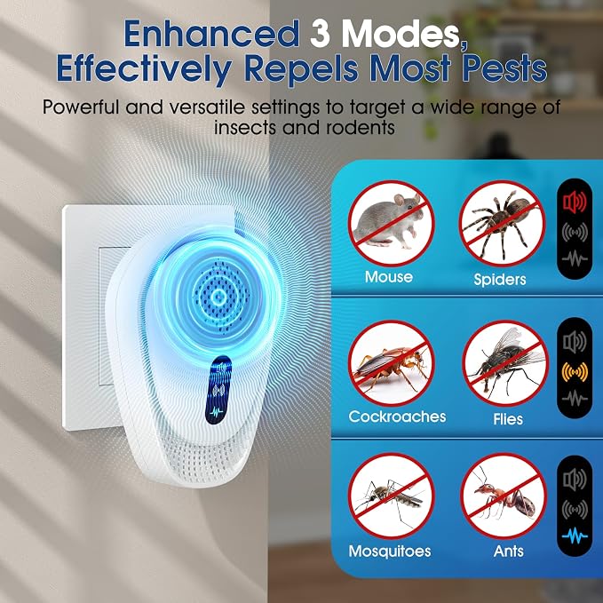 2026 Fooxem Upgraded Ultrasonic Pest Repellent 7 Packs, Mouse Traps Repellent Plug in, 3 Modes, Pest Control, for Mouse, Rodent, Roach, Bugs, Mice, Spider, Ant, Mosquito, Indoor Repeller for Home