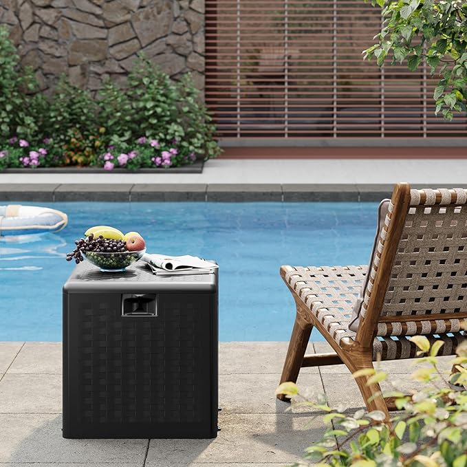GarveeLife 28 Gallon Resin Deck Box, Weatherproof and UV Resistant Outdoor Storage Box, Lockable Outdoor Storage Bin for Patio Cushions, Garden Tools, Pool Supplies, Package Delivery, Black