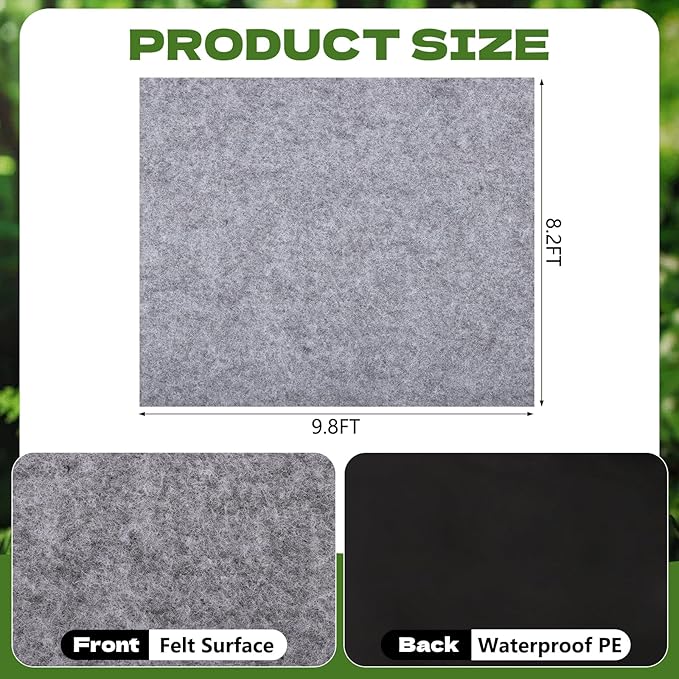 9.8 x 8.2 FT Outdoor Storage Shed Mat Waterproof Storage Flooring Mat Thickened Soft Patio Furniture Pad Washable with Non Slip Backing Storage Shed Not Included, Gray