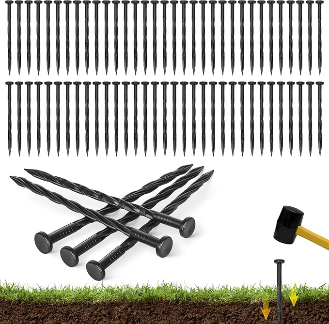 100 PCS Landscape Edging Stakes, Plastic 8-Inch Garden Anchoring Spikes, Spiral Nylon Spikes for Garden Lawn Yard Paver Edging, Weed Barriers, Artificial Turf, Tent Accessories, Grass Pathway