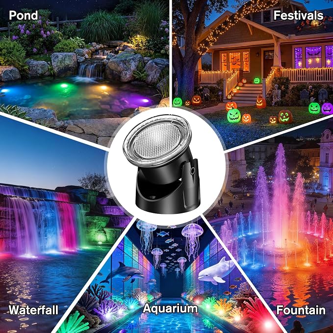POPOSOAP RGB Underwater Pond Lights, IP68 Waterproof LED Pond Lights with Remote, Timer & Memory Function Fountain Lights for Pond Fountain Waterfall Aquarium Swimming Pool Outdoor Decoration 4-Head