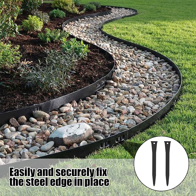 20 Pcs 12 Inch Metal Landscape Edging Stakes Galvanized Steel Garden Stakes Landscape Anchoring Spikes for Outdoor Terrace Grass Board Barrier Edging Coil Barrier Garden Lawn (Black)