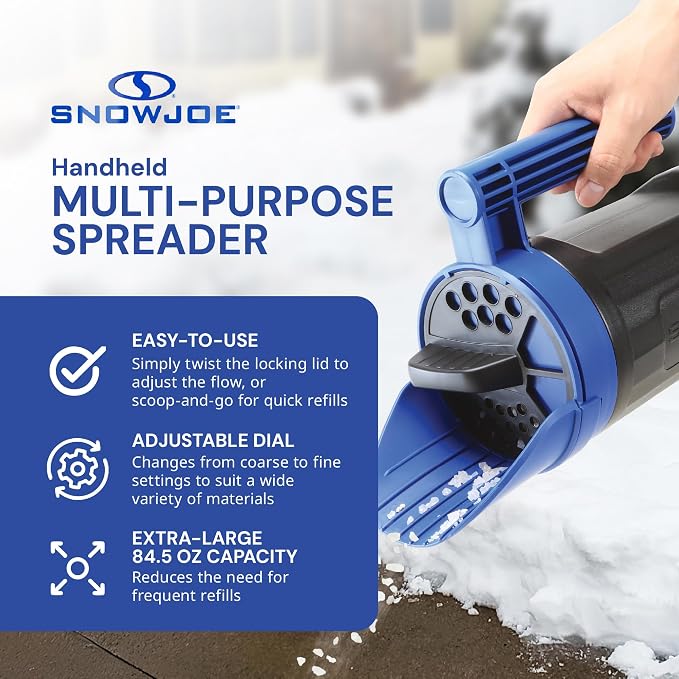 Snow Joe 3 Pack Handheld Multi-Purpose Spreader, 5 Lb Capacity - Adjustable Dial Flow Control for Ice Melt, Grass Seed, Fertilizer, and More, SJSPD1