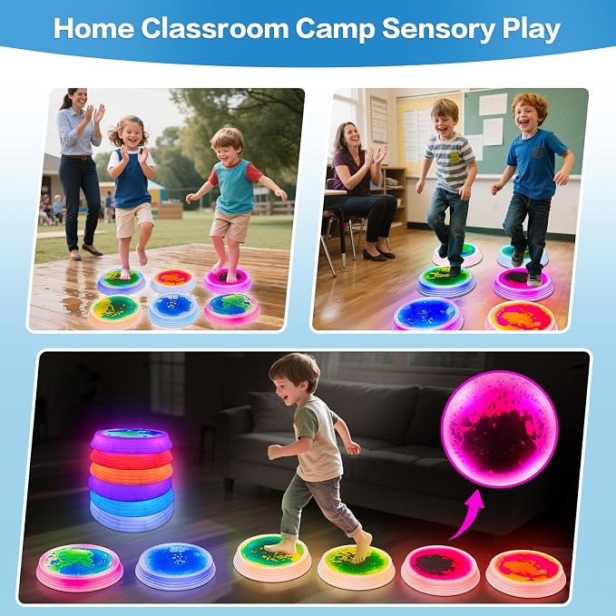 Onyoloy Stepping Stones for Kids - Light Up Liquid Stepping Stones with 7 Color LED, Non-Slip Sensory Balance Toys for Toddlers Ages 3-5, Indoor Outdoor Fitness Toys for Birthday