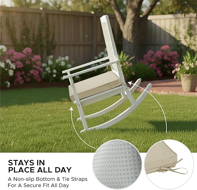 Outdoor Chair Cushions, Water-Resistant & Fade-Resistant, Patio Furniture Seat Replacement Chair Pads with Ties Zipper, Removable Cover, Non-Slip Bottom, Set of 2, 18.5 x 16 Inch, Beige