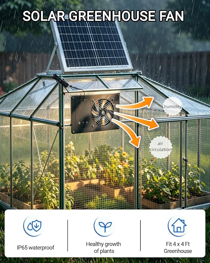 25W Solar Fan for Chicken Coop with 15000mAh Battery & Timer | 5" Small Solar Powered Exhaust Fan, Usable At Night, Quiet Waterproof High Airflow, for Outdoor,Greenhouse,Sheds,Pet Houses
