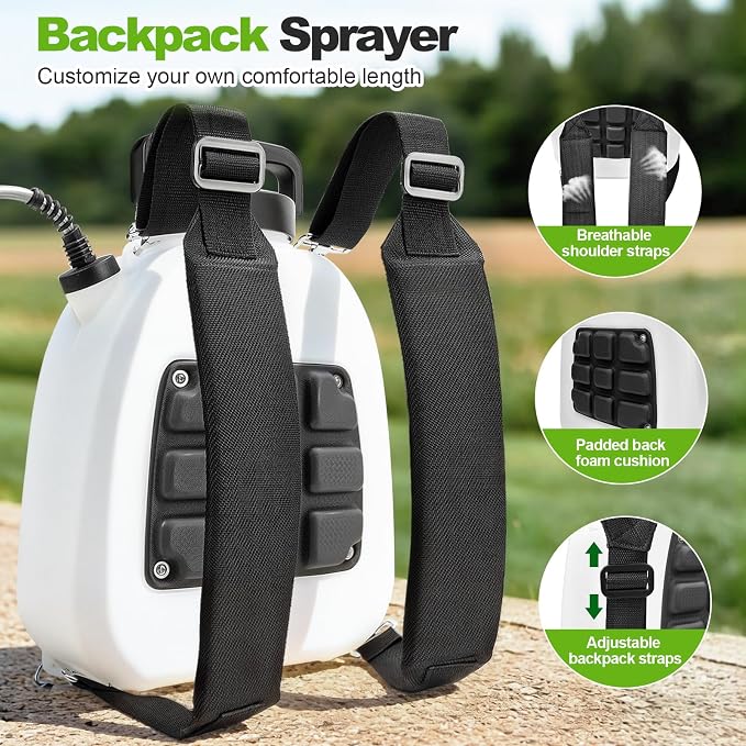 VAXMAY Battery Powered Sprayer 2.6 Gallon, Backpack Sprayer with 3 Adjustable Forces, Battery Indicator, 5 Mist Nozzles, 41" Retractable Wand, USB Rechargeable Garden Sprayer for Weed Lawn Yard