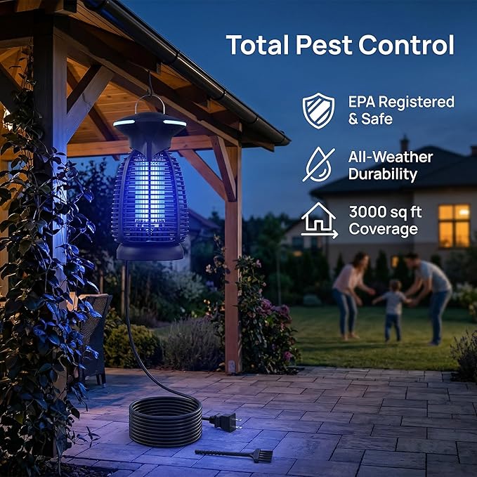 Electric Bug Zapper Outdoor - 4200V High Voltage Insect Killer Waterproof LED Light for Mosquito Fly Patio Porch Garage Backyard Home Indoor