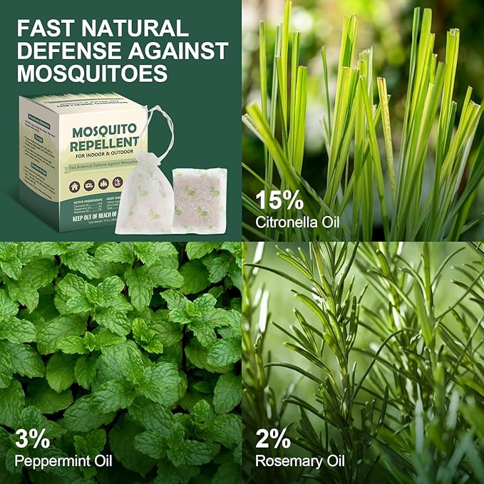 12 Pcs Mosquito Repellent for Patio, Plant-Based Mosquito Repellent Pouches, Mosquito Control Indoor Outdoor, Pet-Friendly Mosquito Deterrent for Home Patio Camping Fishing