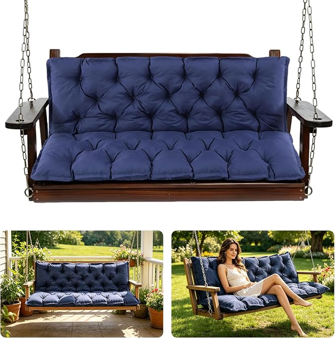 Porch Swing Cushions, 40x40 Inch Swing Cushions for Outdoor Furniture, Waterproof 2 Seater Patio Seat Cushion with Backrest, Replacement Bench Cushion for Glider, Settee, Navy Blue