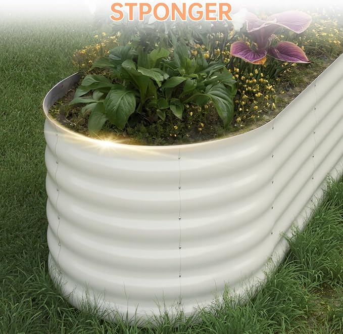 IDEALHOUSE 8x2x1.5 Ft Galvanized Metal Raised Garden Bed, 24-Inch Tall Outdoor Planter Box for Vegetables, Flowers & Herbs, Rust-Resistant Garden Beds for Backyard, Patio or Balcony, Beige