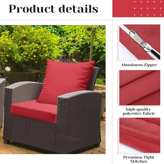 Mindsoft 8 Pcs 24"x24" Patio Cushion Covers Outdoor Cushion Covers Replacement High UV Resistant Anti Slip Waterproof Patio Chair Seat Slipcovers for Outdoor Furniture(Red)