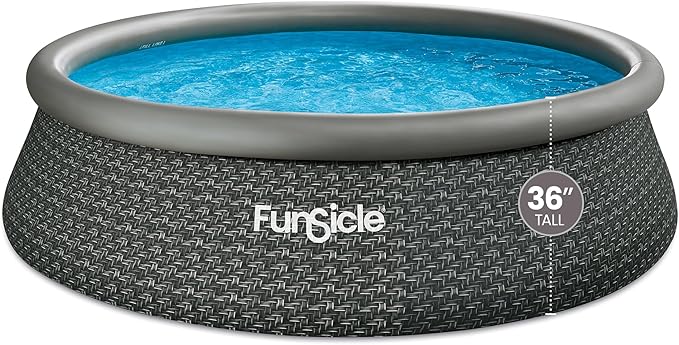 Funsicle Quickset Designer 12' x 36" Round Above Ground Swimming Pool, with FiltraBoost 800 GPH Filter Pump, Type D Filter Cartridge & Repair Patch, Dark Herringbone Print