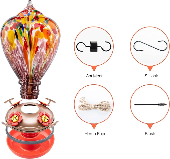 Muse Garden Hummingbird Feeders for Outdoors Hanging, Blown Glass Hummingbird Feeder, Humming Bird Gifts for Mom, Garden Decor for Outside, Unique Gifts Idea for Women, 34OZ, Purple Tulips | Muse Garden Hummingbird Feeders for Outdoors Hanging, Blown G...