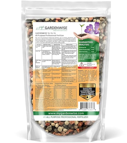 GARDENWISE 16-16-16 All Purpose Professional Fertilizer - Lawn & Flower & Tree & Shrub & Vegetable Garden Fertilizer (5 QUARTS)