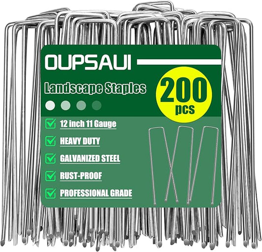 12 Inch Galvanized Landscape Staples Stakes, 25/50/100/200pcs Garden Metal Stakes for Weed Barrier Fabric, Fence Stakes, Tent Stakes, Christmas Decorations (200pcs)