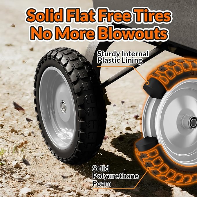 RONPOW 4.00-6 Flat Free Tire and Wheel, 13 Inch Solid Garden Wheelbarrow Tires, 300Lbs with 5/8" & 3/4" Axle Hole, 1"-3.5" Hub for Garden Cart, Wheelbarrow, Hand Truck, for Home Farm, 2Pcs Gray