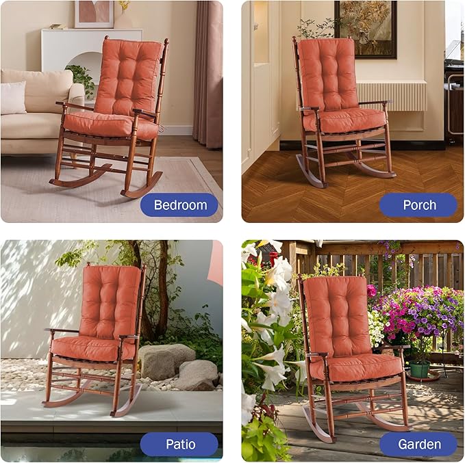 IPYNBAP Rocking Chair Cushion, Waterproof and Fade-Resistant Patio Chair Cushions, Tufted Chair Pads for Rocker Furniture, 17x17 Inch, Indoor/Outdoor Seat Cushions with Ties, Spice (Pack of 2)