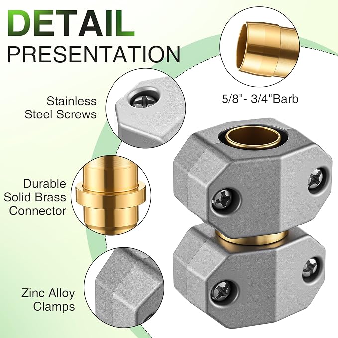 Dreyoo 4 Pack Metal Hose Mender for 5/8” and 3/4” Hoses, Aluminum & Brass Heavy Duty Hose Repair Kit, Easy to Use Mender, Leakproof Connection Design