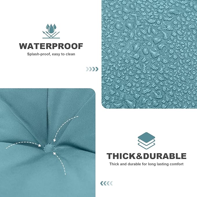 Porch Swing Cushions,Outdoor Cushions 3 Seater Replacement with Backrest, Waterproof Thickened Bench Cushion with Ties for Porch, Patio,Outdoor, Backyard and Garden (Lake Blue 47 * 40 in)