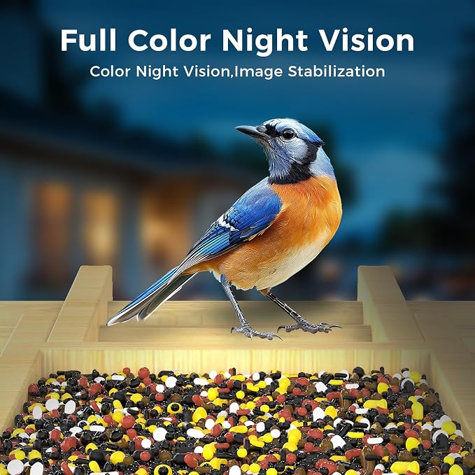 Bamboo Bird Feeder with Camera, 2.5K HD Smart Bird Feeder with Camera, Solar Bird Feeder with AI Recognition, Wooden Bird House with Camera, Squirrel Proof, Dual Seed Bird Feeders for Outdoors