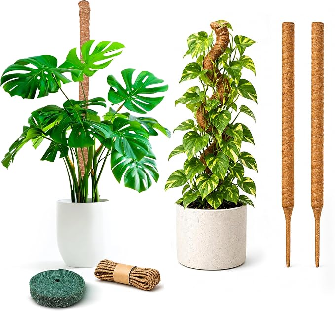 EcoNour 2 Pack Moss Poles for Plants – 28" Monstera Plant Support Stakes, Coir Plant Sticks for Indoor Climbing Plants, Pothos, Philodendron & Houseplants