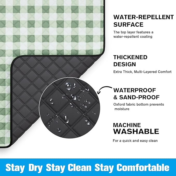 TigeJoy Small Picnic Blanket Waterproof 60x60, 5-Layer Thick Beach Blanket Sandproof, Gingham Picnic Blanket Outdoor Picnic Mat for Beach, Park, Grass, Travel, Hiking, Camping Essentials
